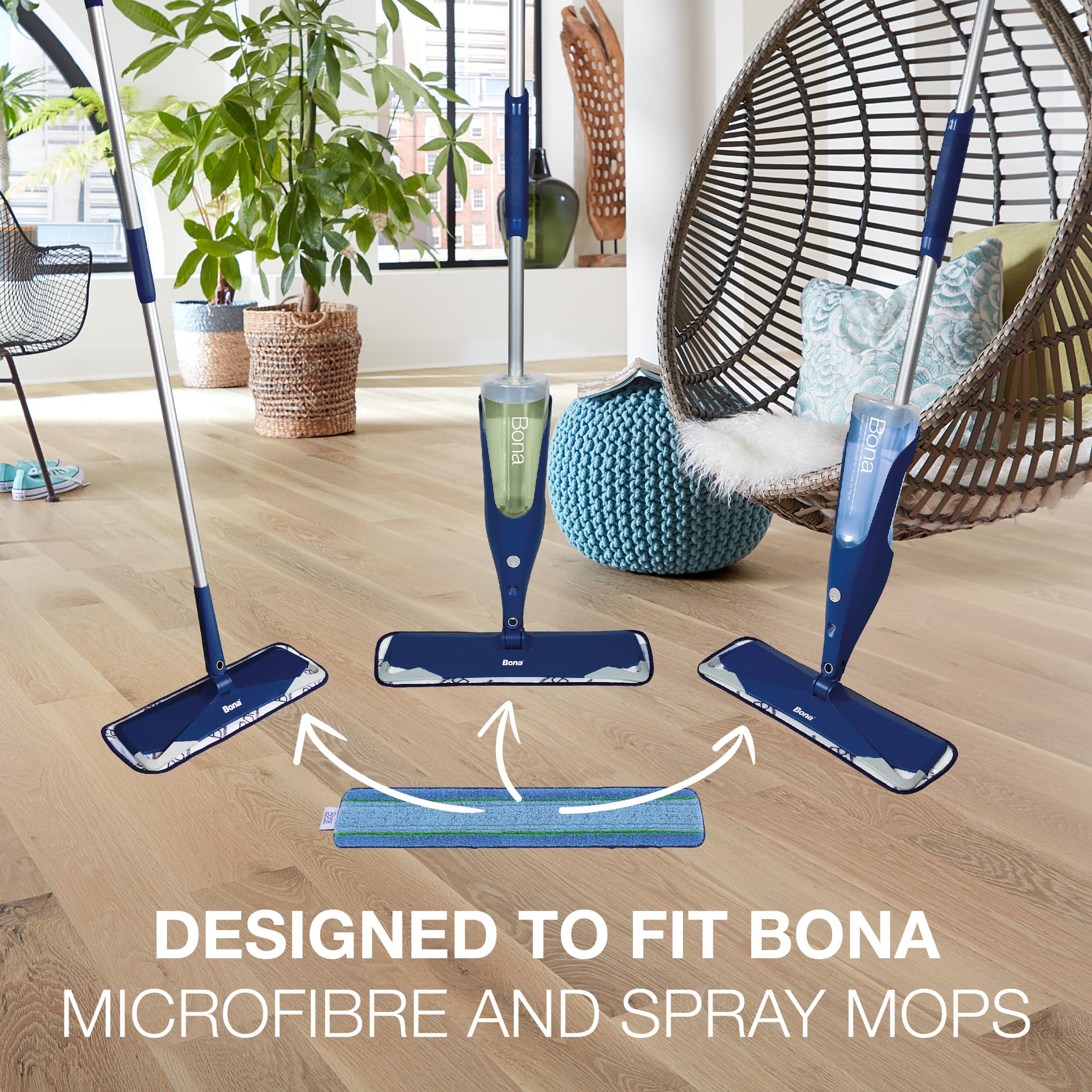 Bona OxyPower Microfibre Deep Cleaning Pad - Removes 99% Bacteria | Fits All Bona Mops | Blue/Green 4
