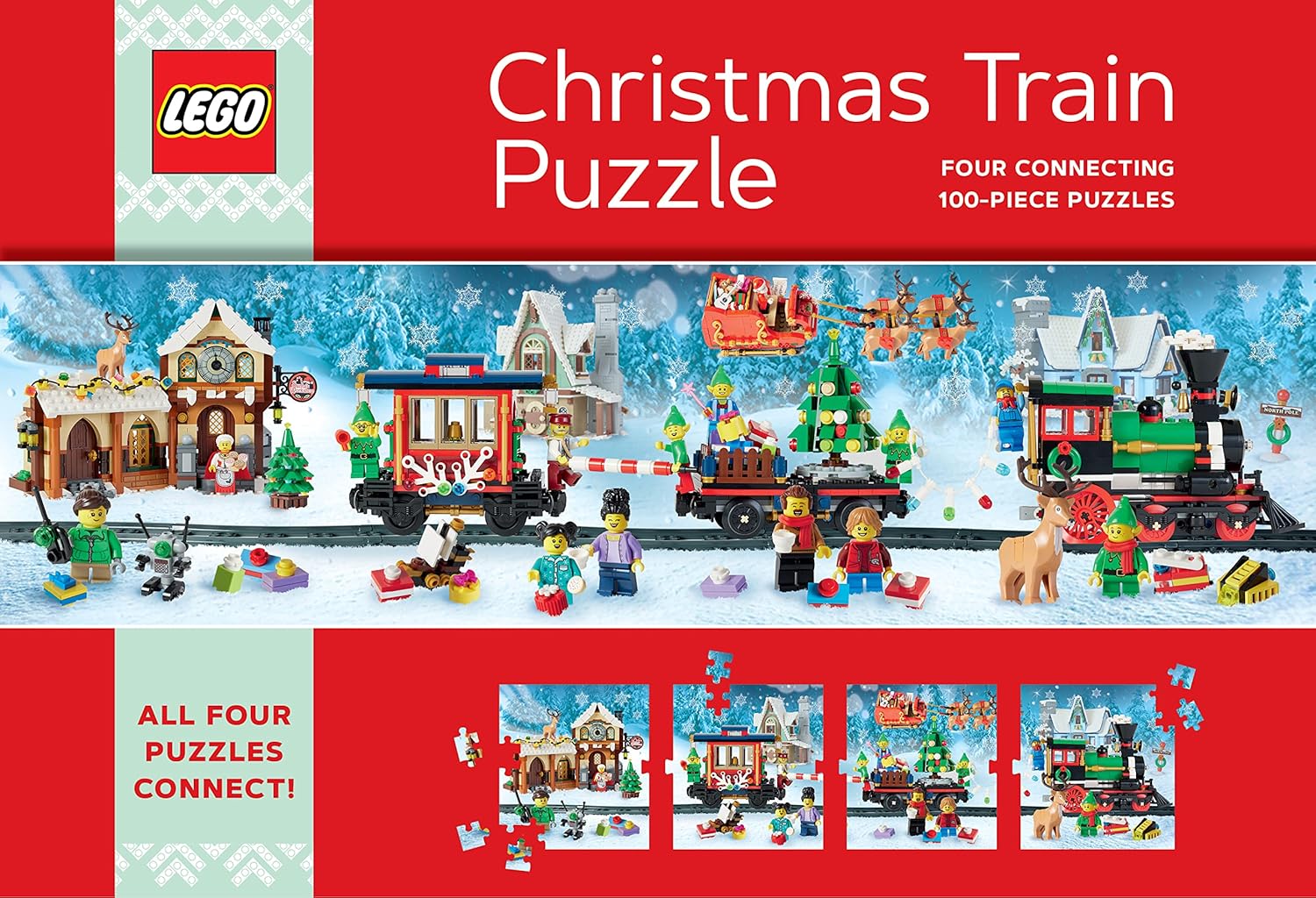 LEGO Christmas Train Puzzle - Four 100-Piece Building Sets for Ages 7+