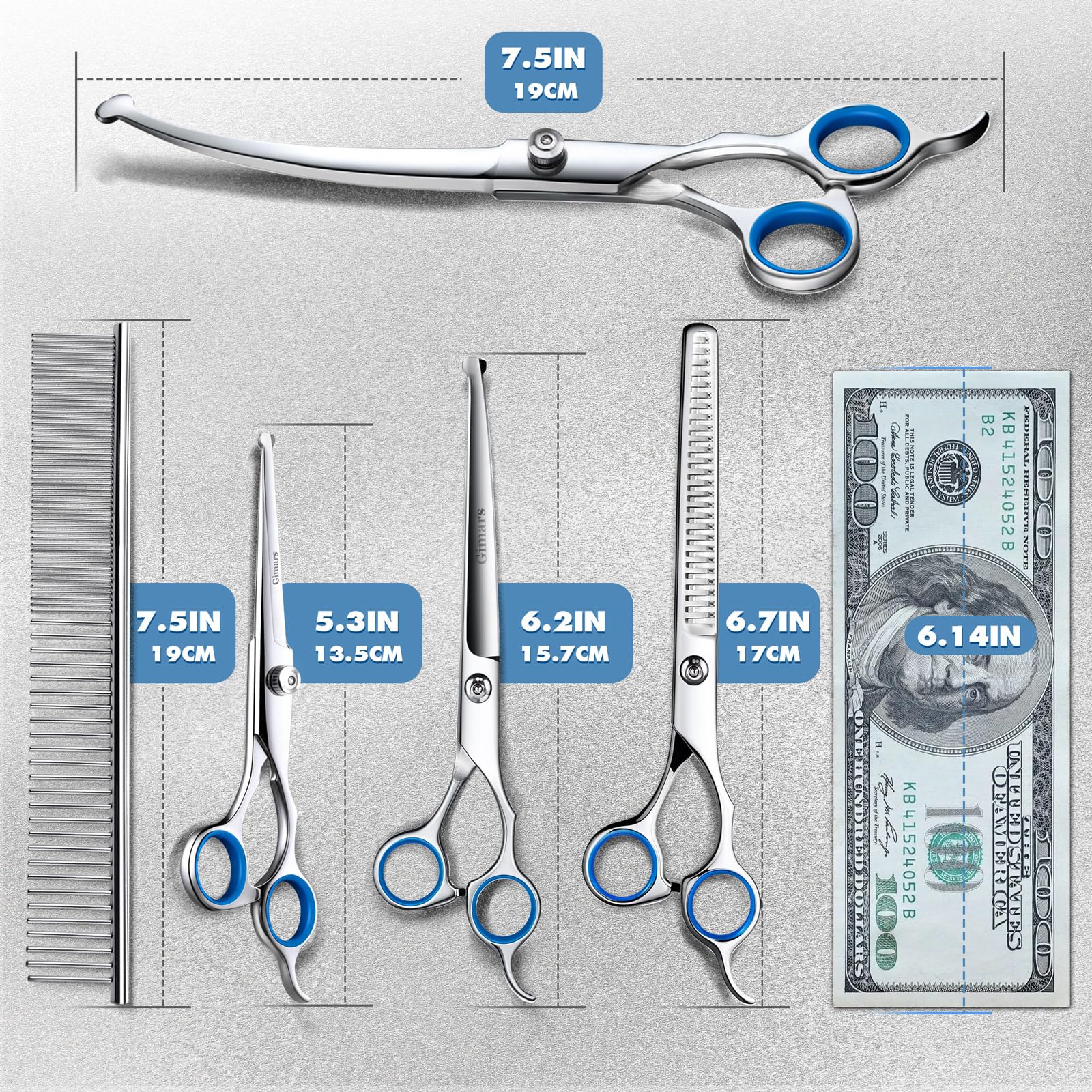 Gimars 6-in-1 Professional Dog Grooming Scissors Set | 4CR Stainless Steel | Blue 3