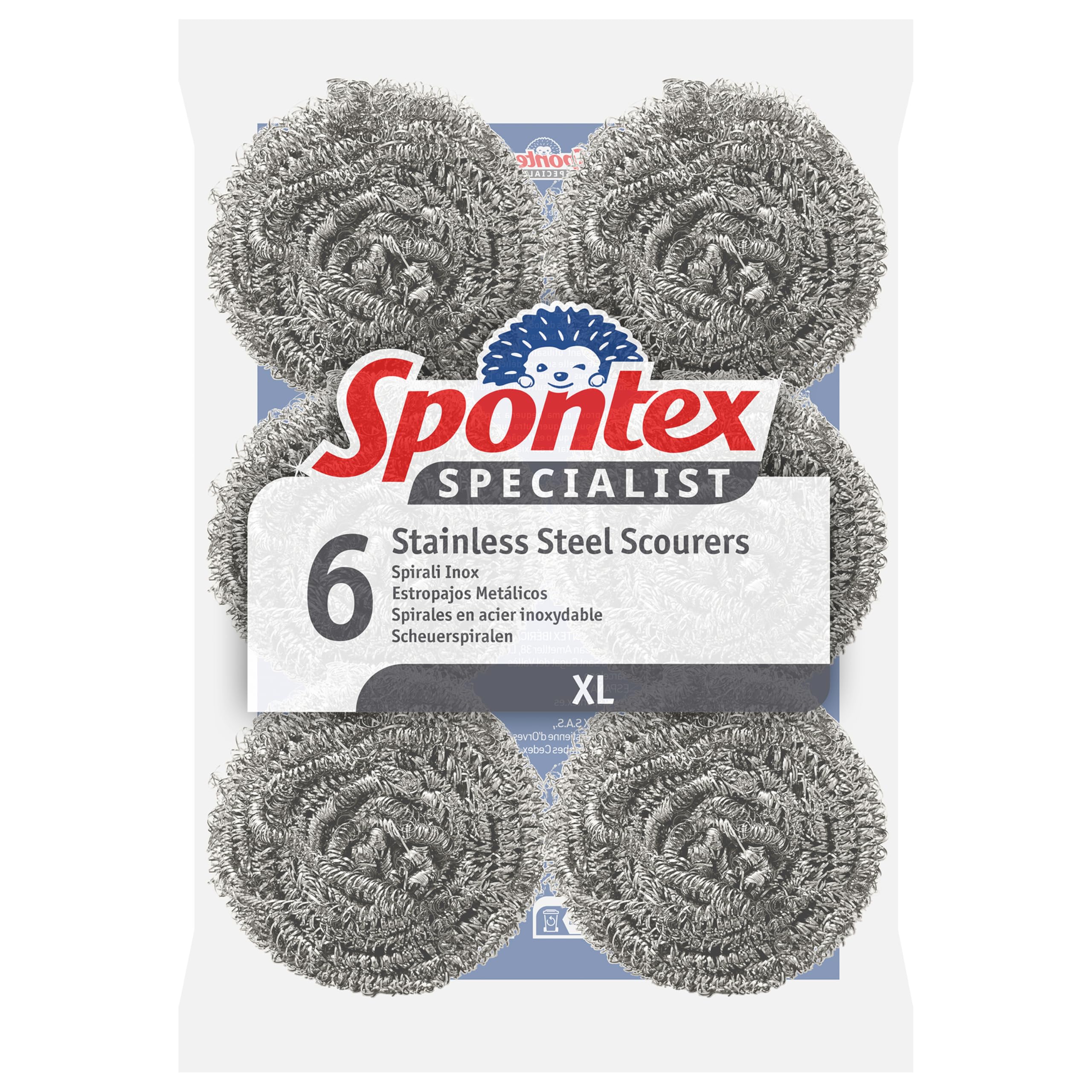 Spontex Specialist Stainless Steel Scourers - Heavy Duty Scrubbing for Grills & Trays | 6 Pack 1