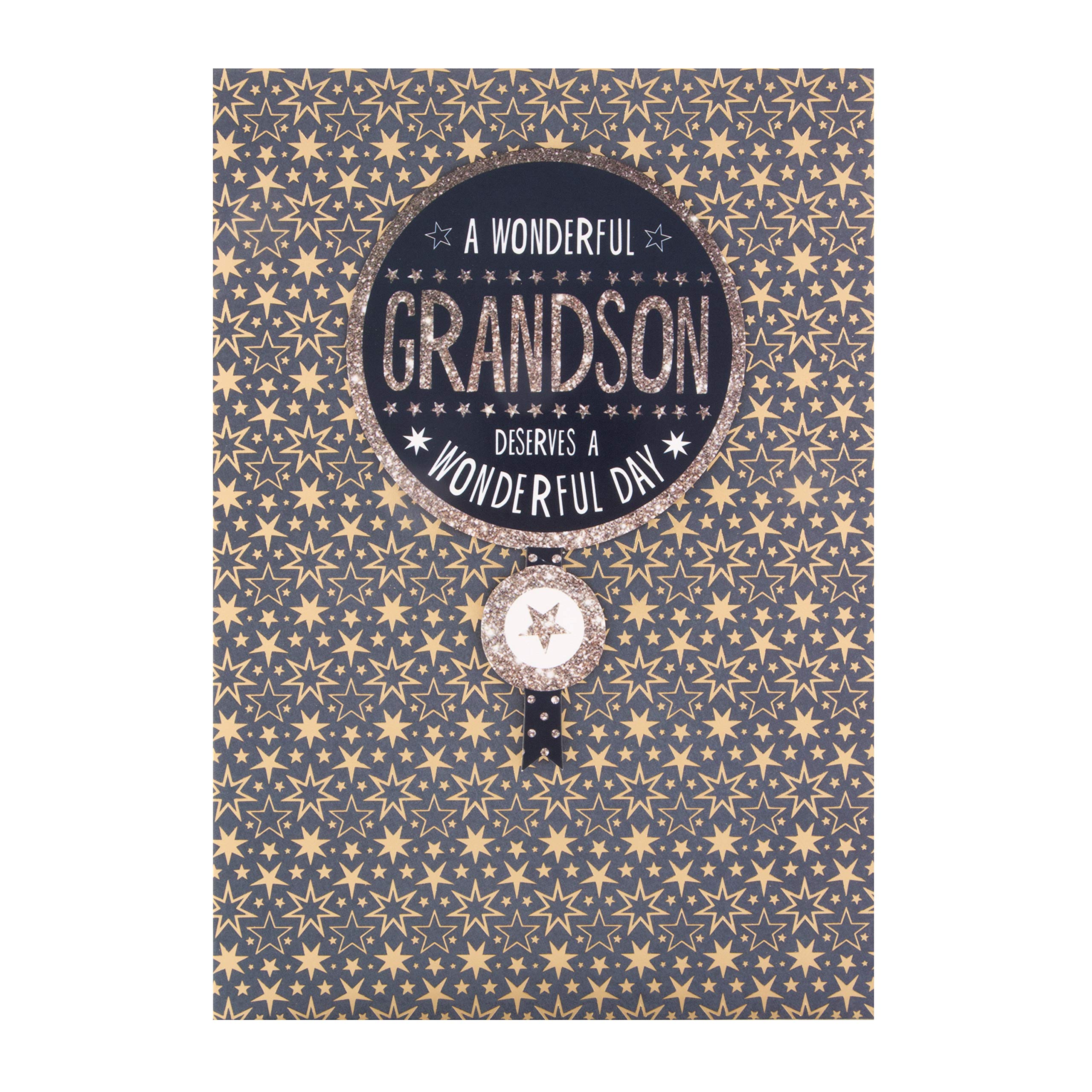 Hallmark Birthday Card for Grandson - 3D Tag, Gold Foil & Glitter Stars | 22.8cm x 15.9cm