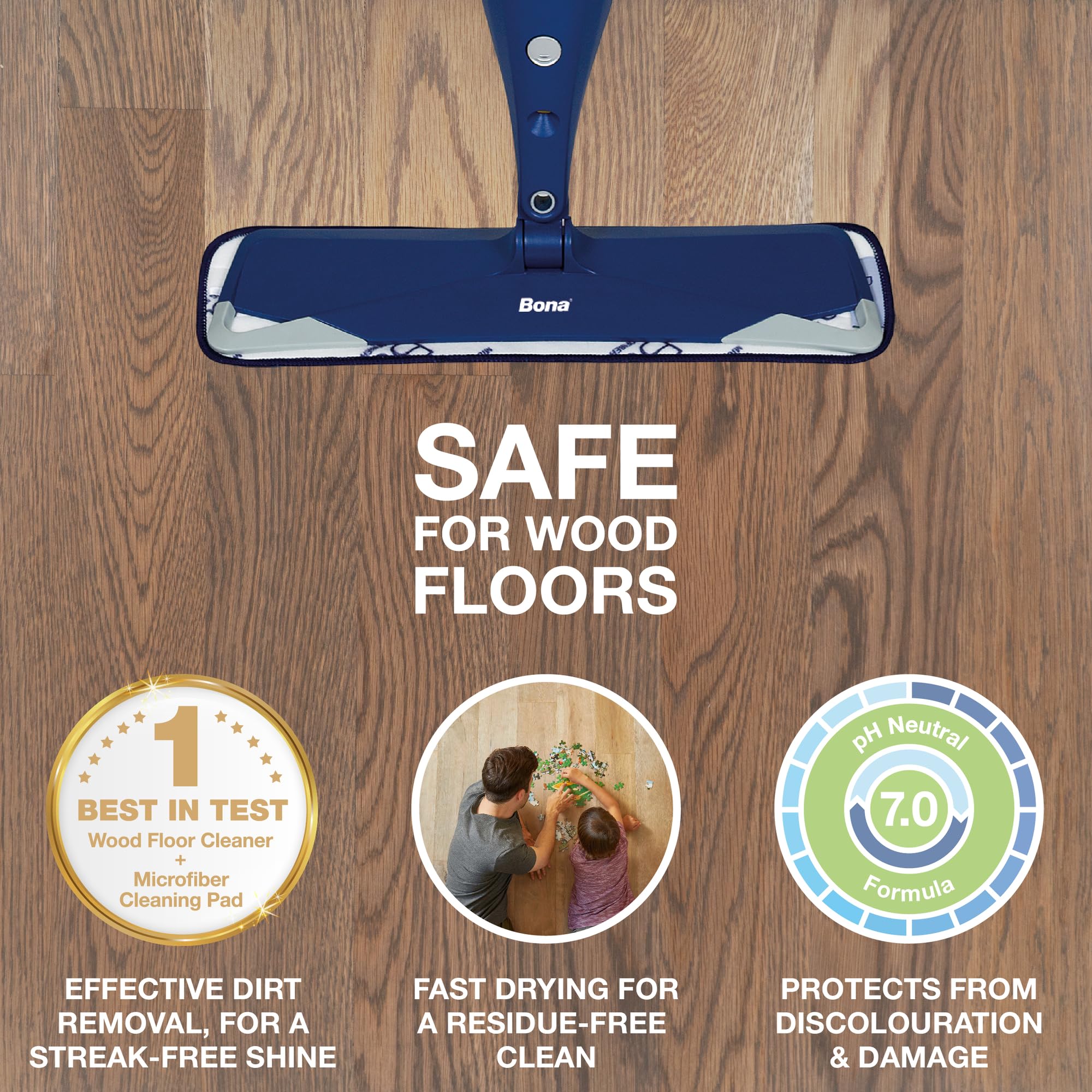 Bona Wood Floor Cleaner Cartridge - Streak-Free Cleaning for Varnished & Hard Floors, 850ml