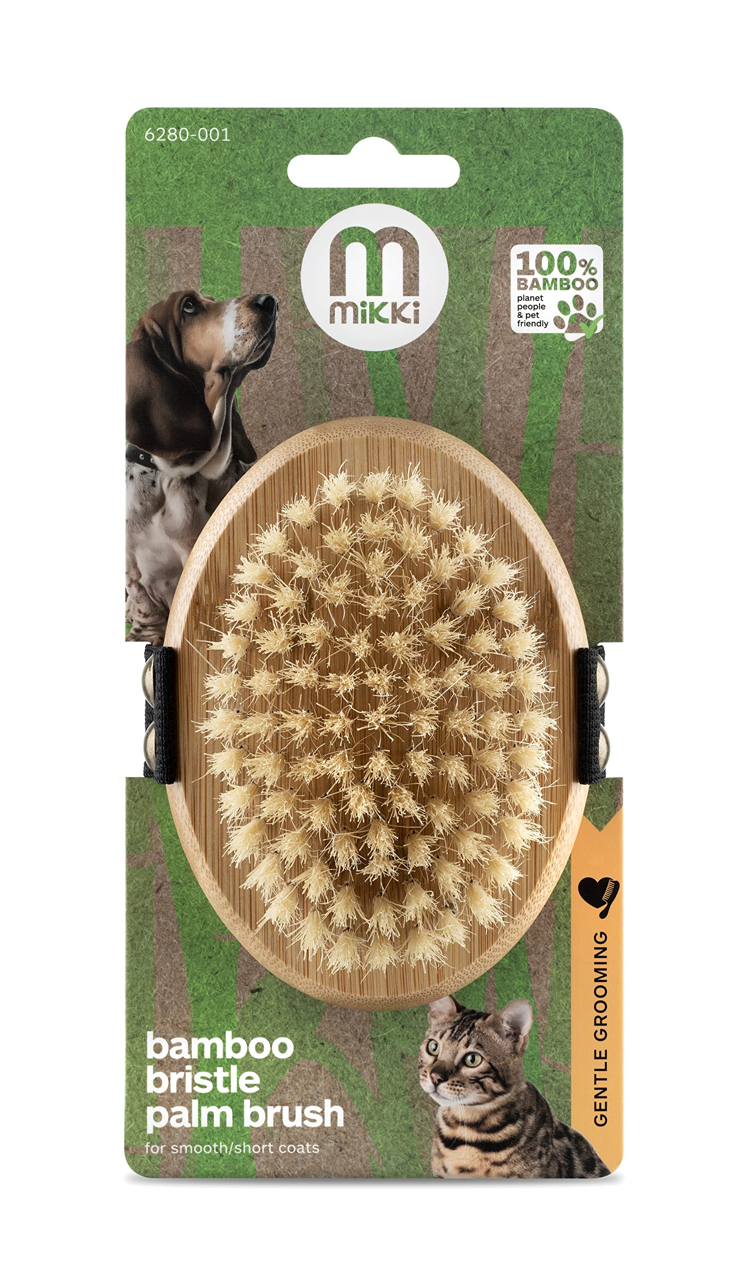 Mikki Bamboo Bristle Palm Brush - Gentle Grooming for Short/Smooth Coats | Eco-Friendly Bamboo 2