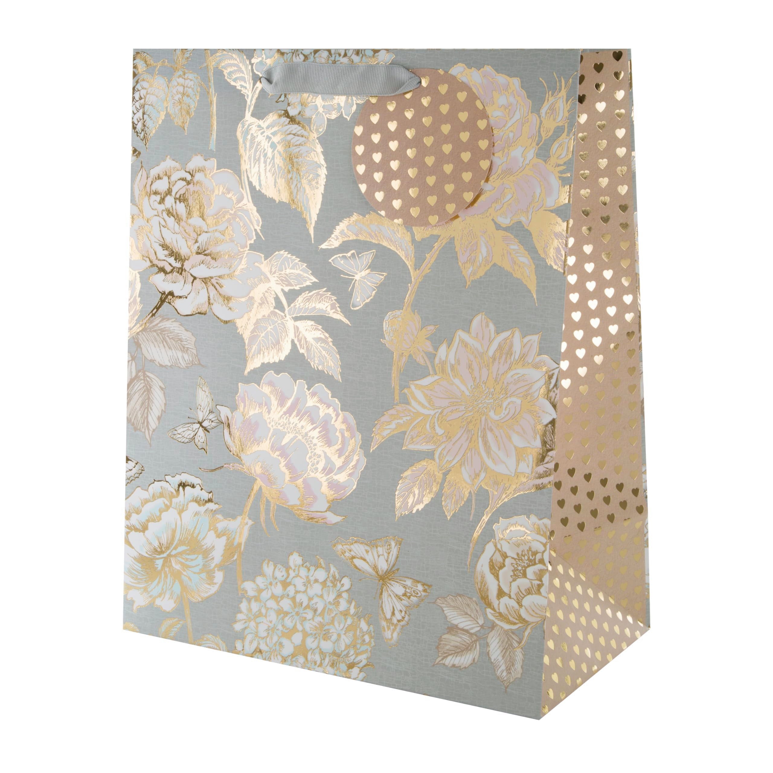 Hallmark Large Gift Bag - Foiled Floral Design | 33cm x 26.5cm x 14.6cm | Includes Gift Tag