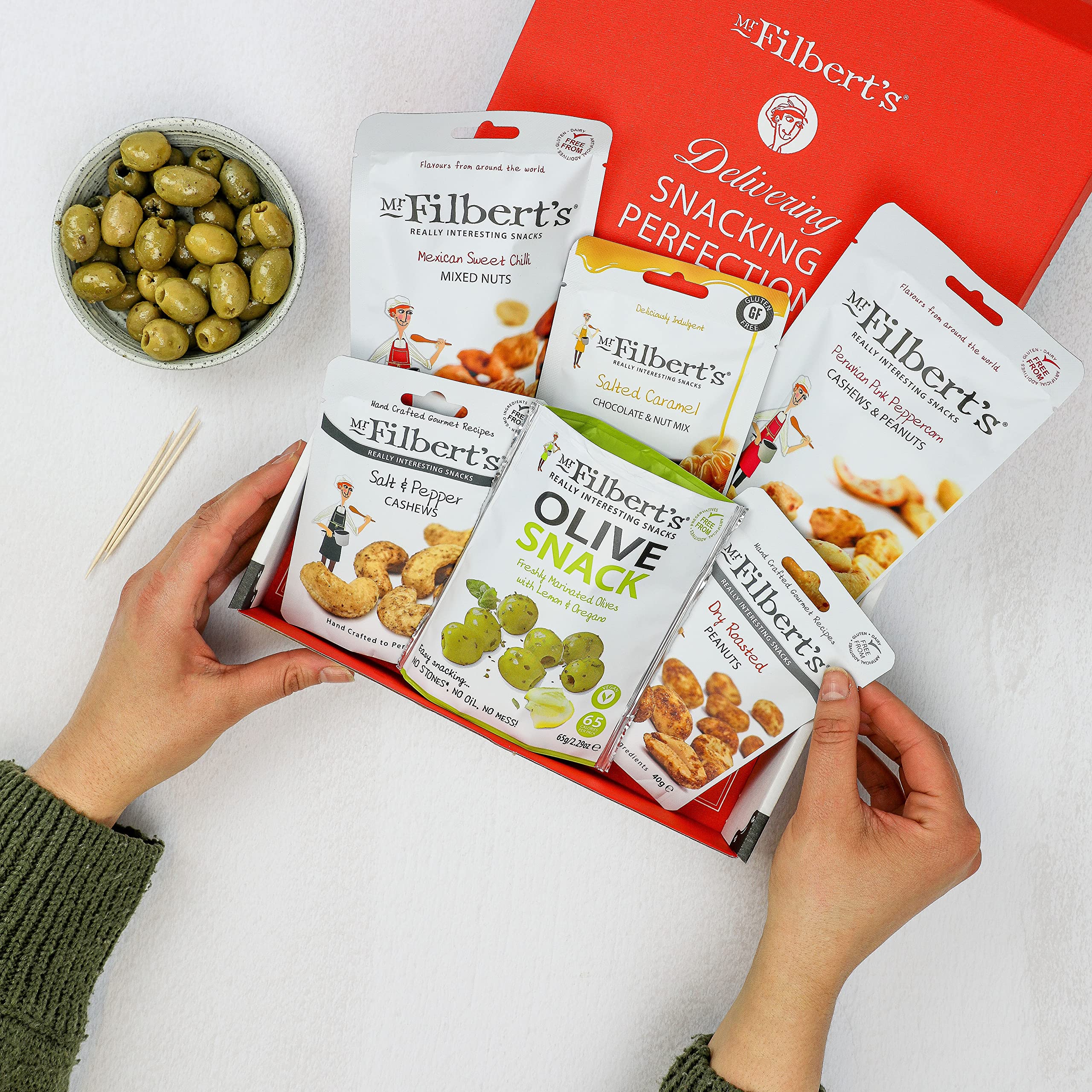 Mr Filbert's Snack Selection - Assorted Nuts and Olives - 6 Pack Gourmet Gift 7