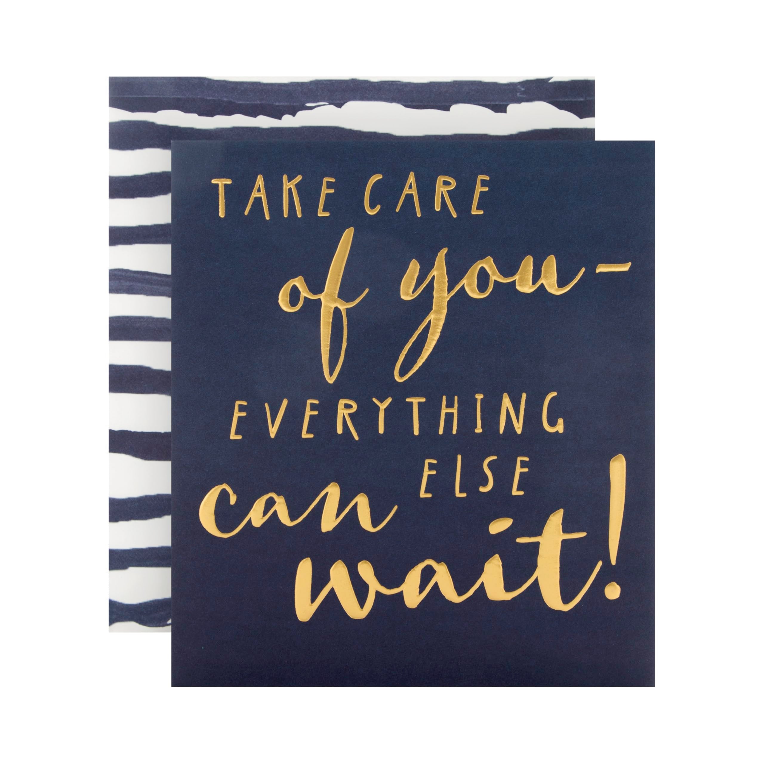 Hallmark Take Care Card - Blank Inside | Blue with Gold Foil | 18 cm x 16 cm