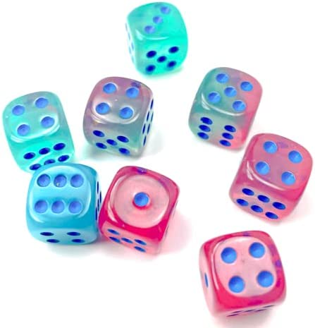 Chessex Dice Set – 12mm Gemini: Gel Green-Pink/Blue Luminary Dice Block – Dungeo