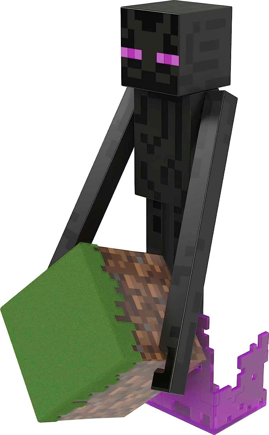 Minecraft Diamond Enderman Action Figure with Accessories Including Flocked Grass Block