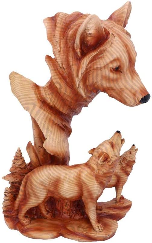 Nemesis Now Natural Song Howling Wolves Wood Effect Bust, Polyresin, One Size