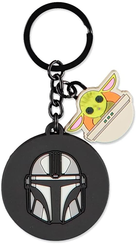 Star Wars The Mandalorian Boba Fett Helmet & Grogu Rubber Keychain