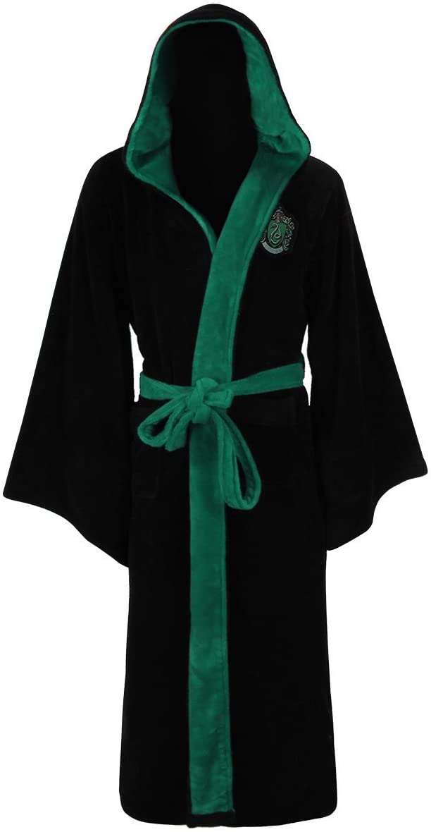 Groovy Slytherin Harry Potter Hooded Bathrobe, Polyester, Black, One Size