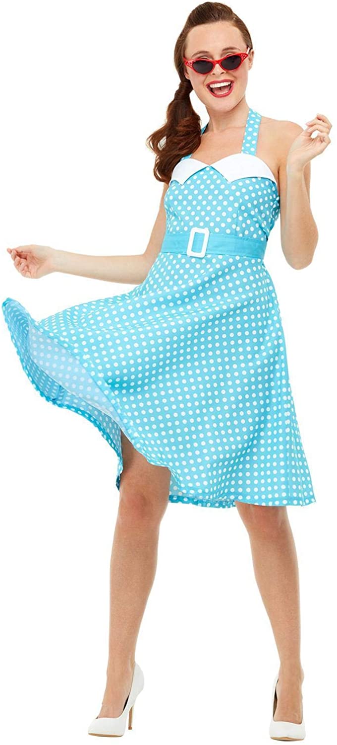 Smiffys 47785L 50s Pin Up Costume, Women, Blue S - UK Size 8-10