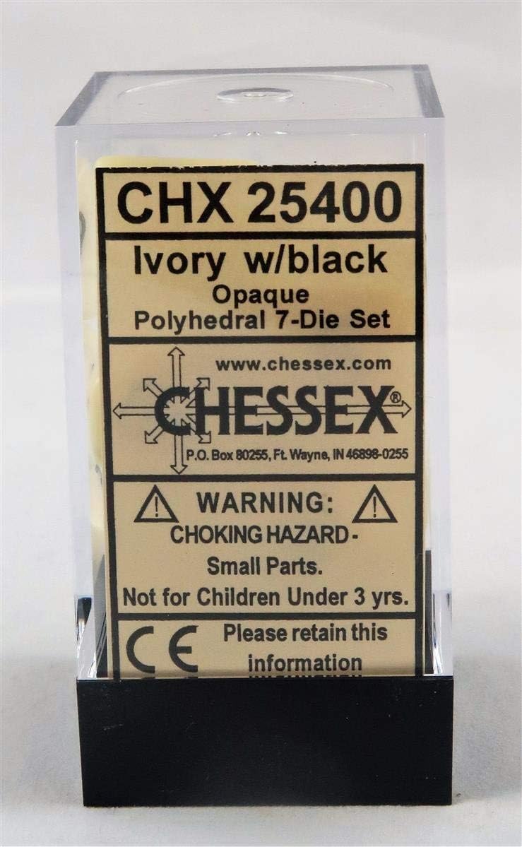 Chessex Dice: Polyhedral 7-Die Opaque Dice Set - Ivory with Black Set
