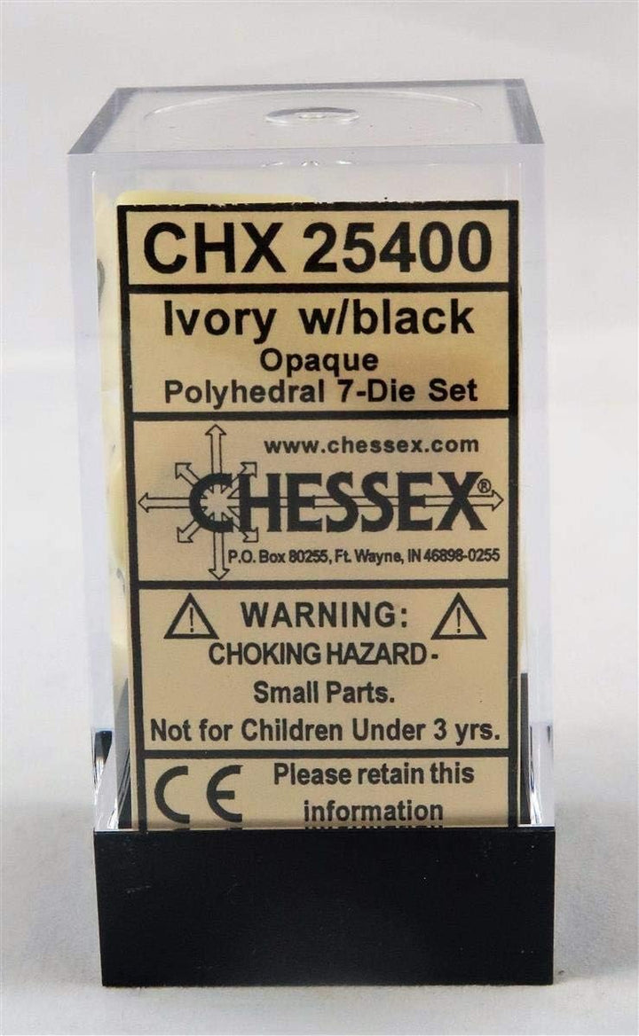 Chessex Dice: Polyhedral 7-Die Opaque Dice Set - Ivory with Black Set