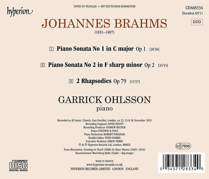 Brahms: Piano Sonatas [Garrick Ohlsson] [Hyperion Records A68334] [Audio CD]