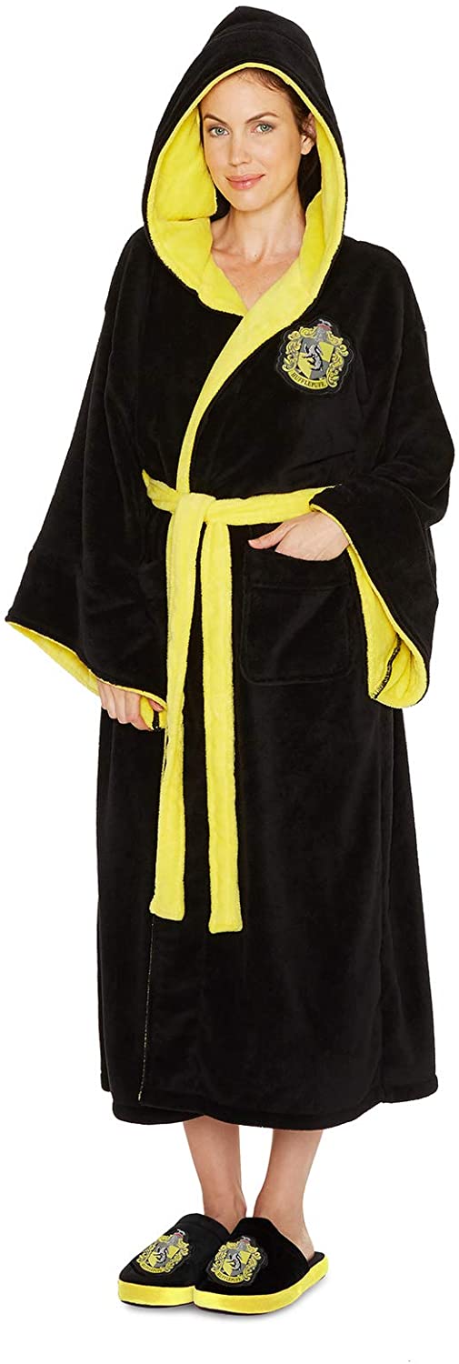 Groovy Hufflepuff Harry Potter Womens Bathrobe, Polyester - Black