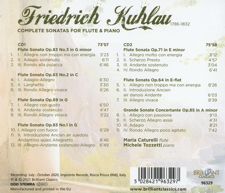 Maria Caturelli - Kuhlau: Complete Sonatas for Flute & Piano [Audio CD]