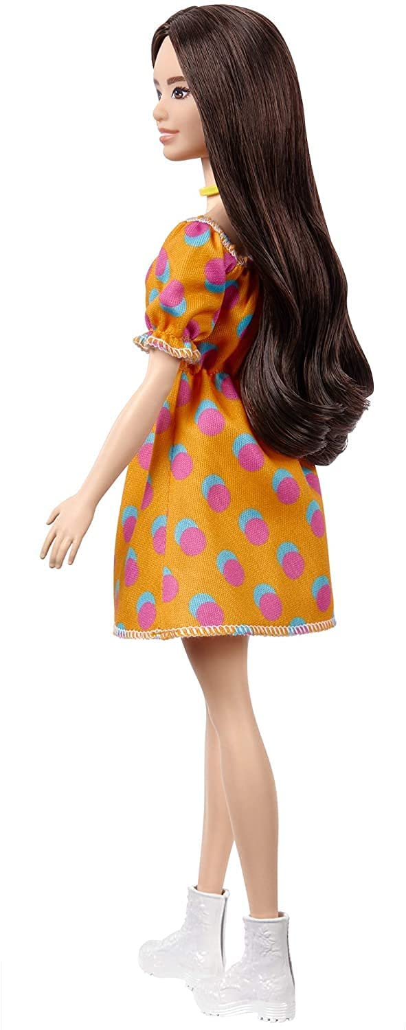 Barbie GRB52 Fashionistas Doll with Polka Dot Off-the-Shoulder Dress, Toy for Kids 3 to 8 Years Old, 30.48 cm*6.35 cm*8.89 cm