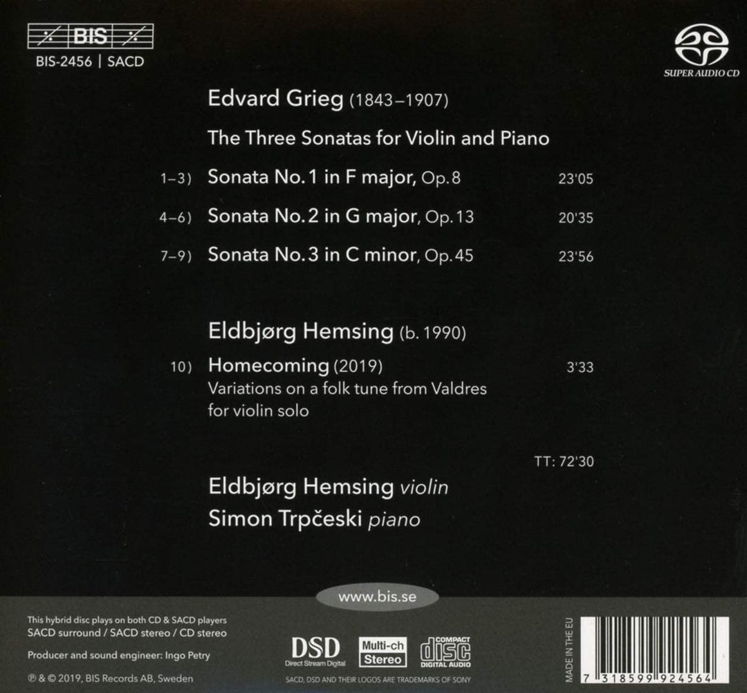 Eldbjørg Hemsing - Grieg: The Violin Sonatas [Eldbjørg Hemsing; Simon Trpeski] [Bis: BIS2456] [Audio CD]