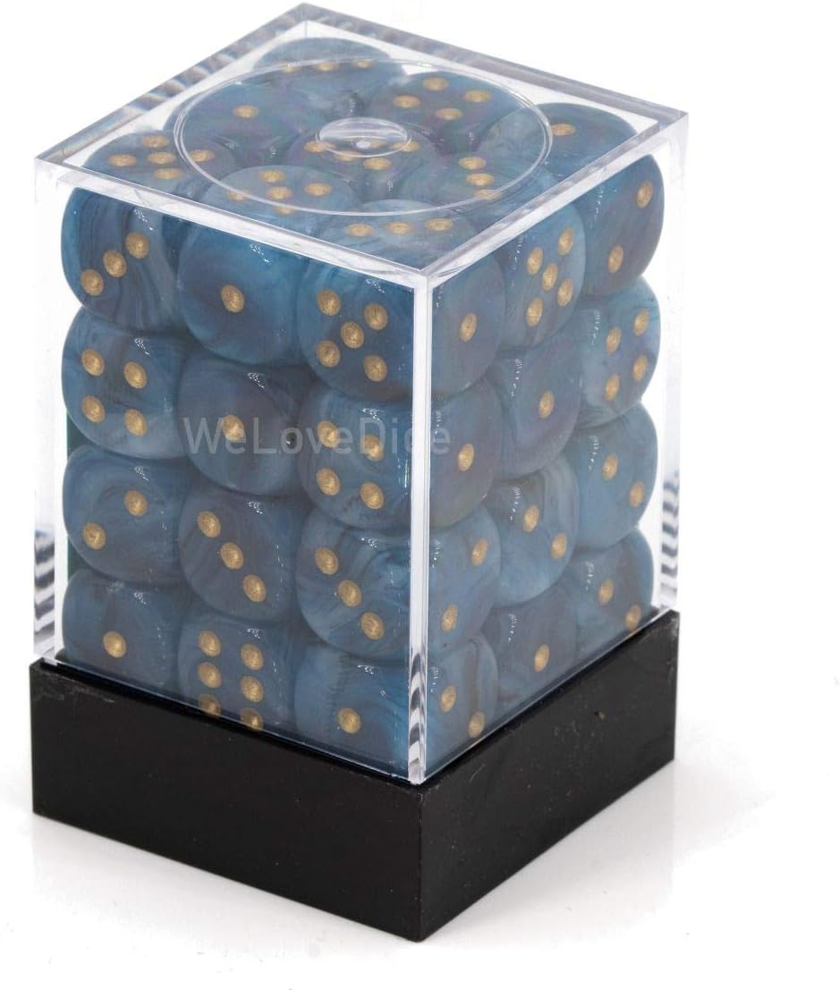 Chessex Dice d6 Sets: Phantom Teal with Gold - 12mm Six Sided Die (36) Block of Dice