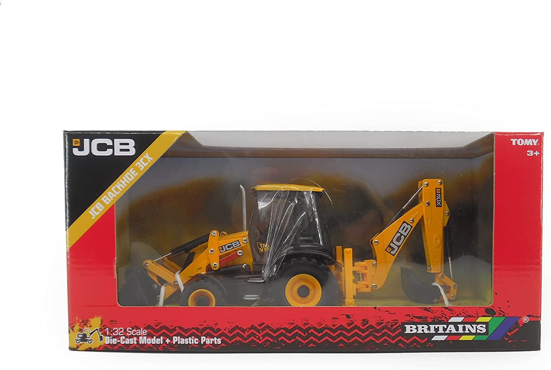 Britains 1:32 JCB 3CX Backhoe Loader, Collectable Farm Set Toy Tractors for Children, Tractor Toy Compatible with all 1:32 Scale Authentic Farm Toys, Suitable for Collectors & Children from 3 Years