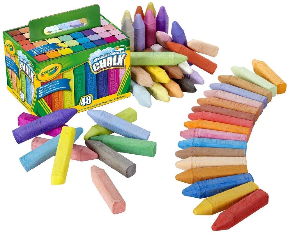 Childrens Crayola Box of 48 Sidewalk Washable Anti-Roll Bright Coloured Chalks