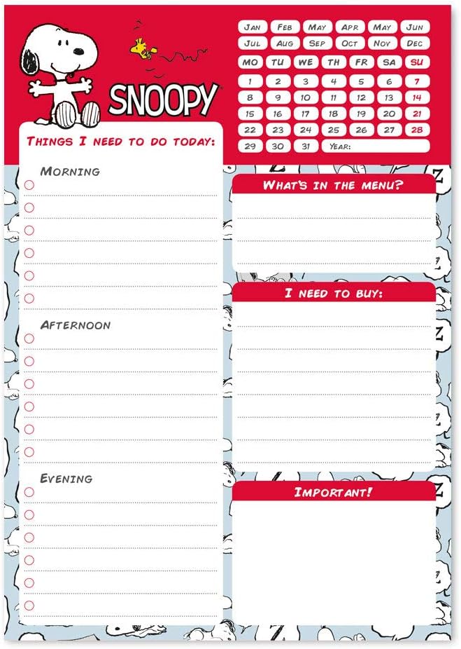 Official Snoopy Weekly Planner A5, Desk Calendar, Family Calendar, 54 Tear Off Pages