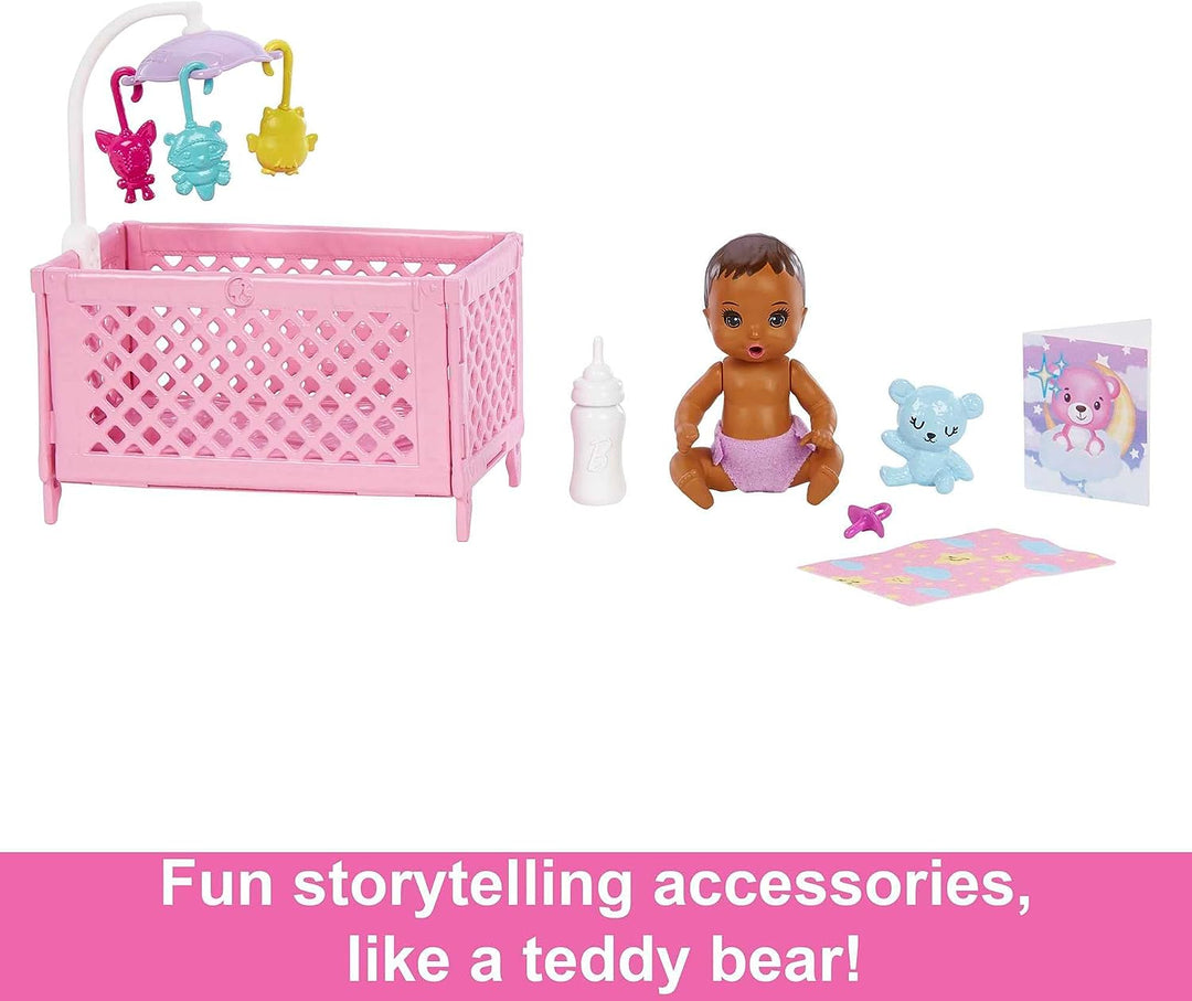 Barbie Doll and Accessories, Crib Playset with Skipper Friend Doll, Baby Doll with Sleepy Eyes