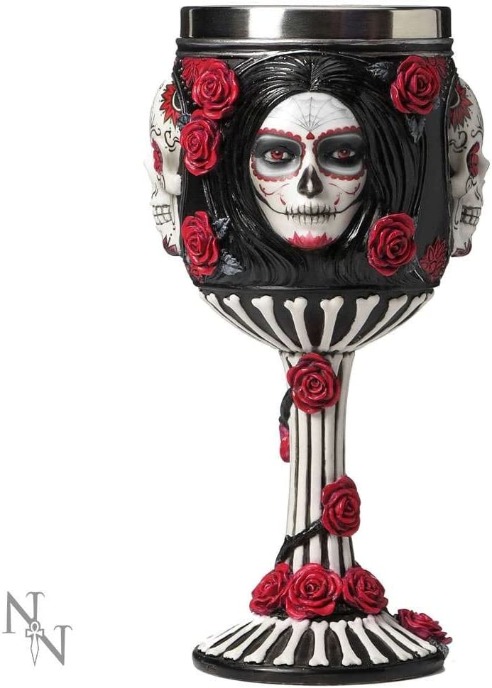 Nemesis Now Sugar Skull James Ryman Goblet 19.5cm Black, Resin w/stainless steel