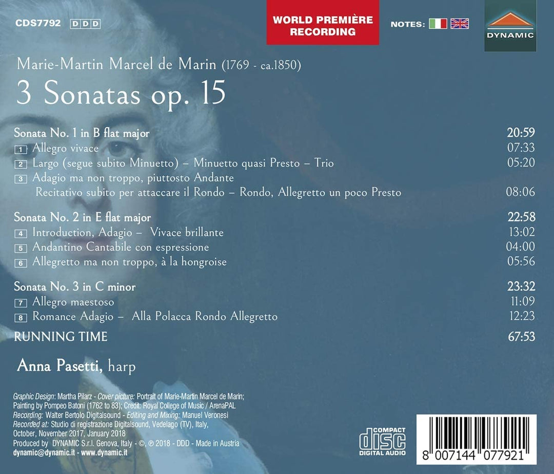 Anna Pasetti - De Marin: 3 Sonatas Op. 15 [Anna Pasetti] [Dynamic S7792] [Audio CD]