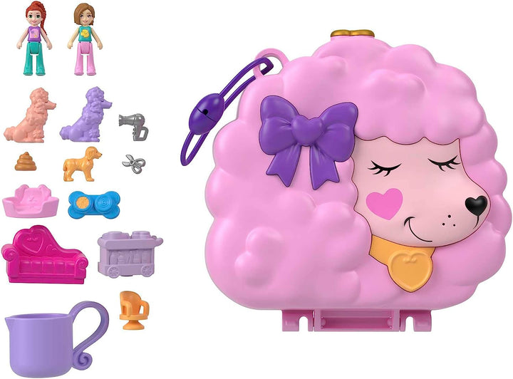 Polly Pocket Dolls and Playset, Animal Toys, Groom & Glam Poodle Compact Playset