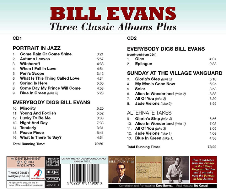 Three Classic Albums Plus (Portrait In Jazz / Everybody Digs Bill Evans / Sunday At The Village Vanguard) - Bill Evans [Audio CD]