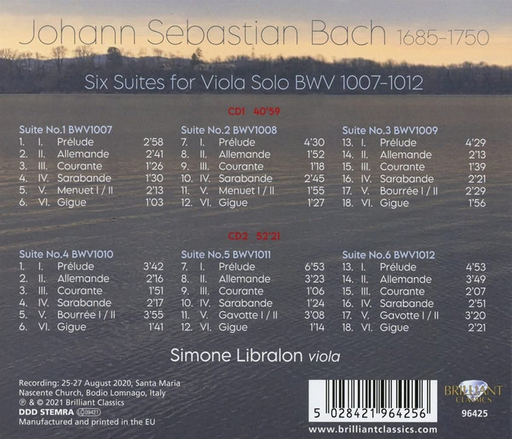 J.S. Bach: Six Suites for Viola Solo BWV 1007-1012 [Audio CD]