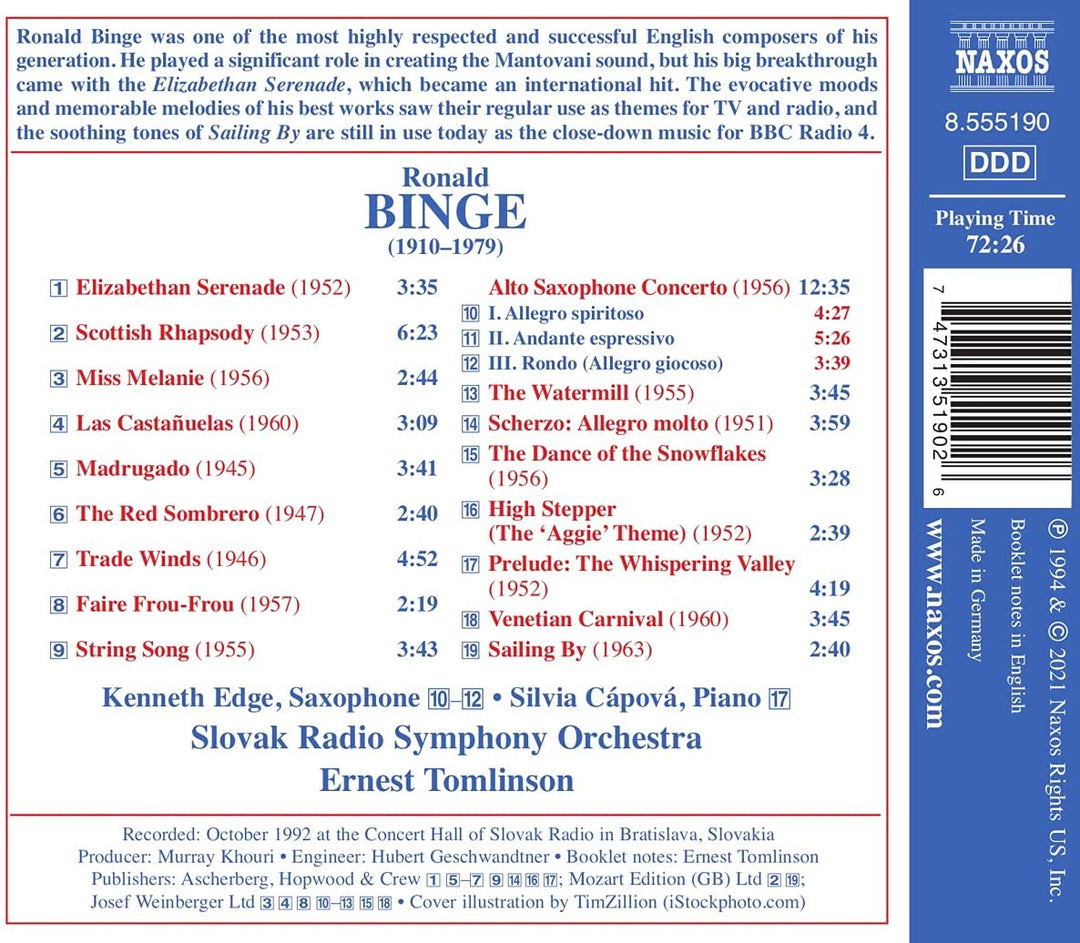 Binge: British Light Music 2 [Slovak Radio Symphony Orhcestra; Ernest Tomlinson] [Naxos: 8555190] [Audio CD]