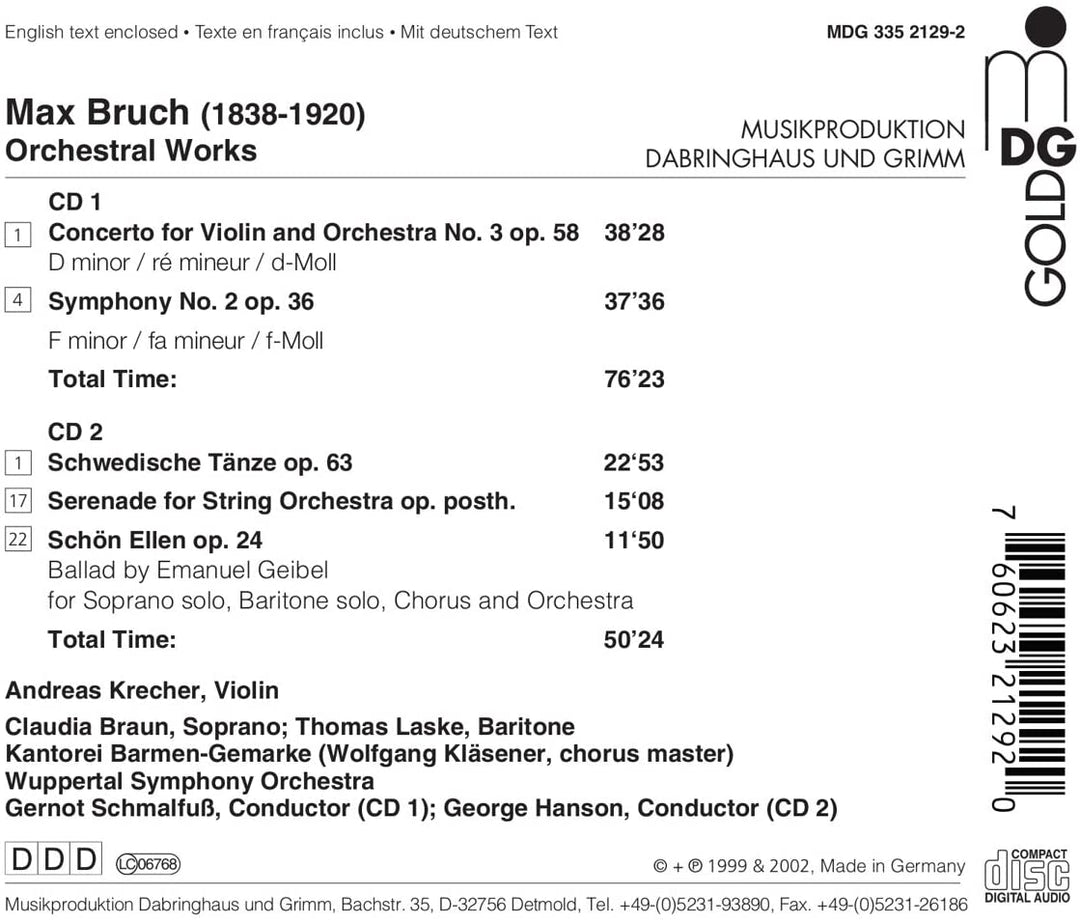 Max Bruch: Symphony No. 2; Violin Concerto No. 3 [Audio CD]