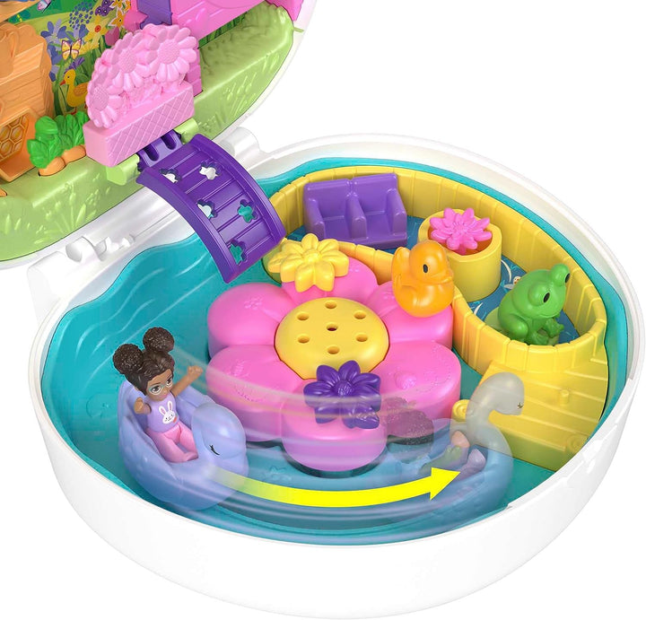 Polly Pocket Dolls and Playset, Animal Toys, Flower Garden Bunny Compact with Water Play and 2 Color-Change Pieces