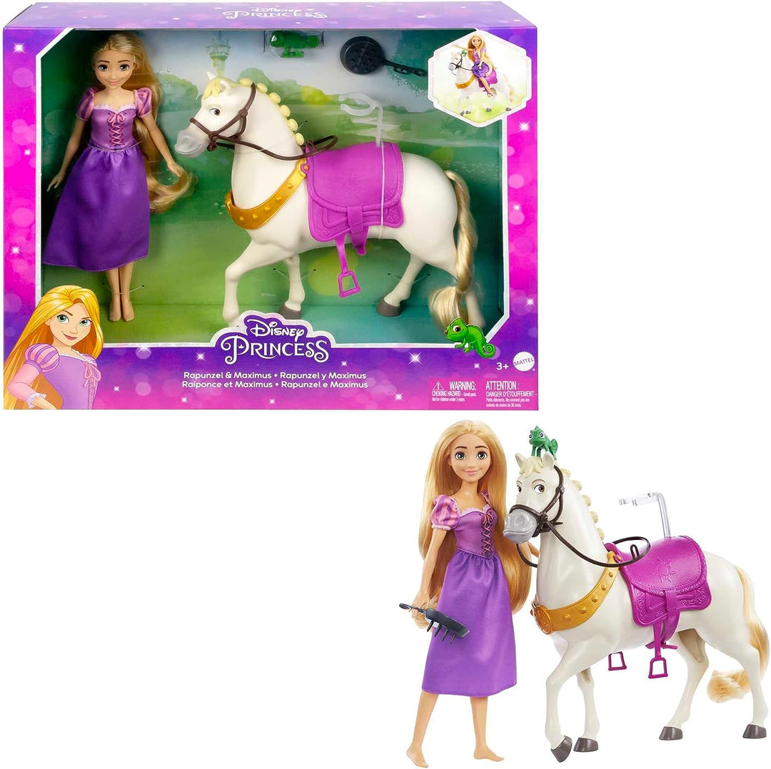 Disney Princess Toys, Rapunzel Doll with Maximus Horse, Pascal Figure, Brush and Riding Accessories