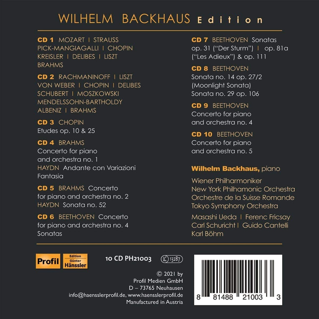 Wilhelm Backhaus - Wilhelm Backhaus Edition [Various] [Profil: PH21003] [Audio CD]