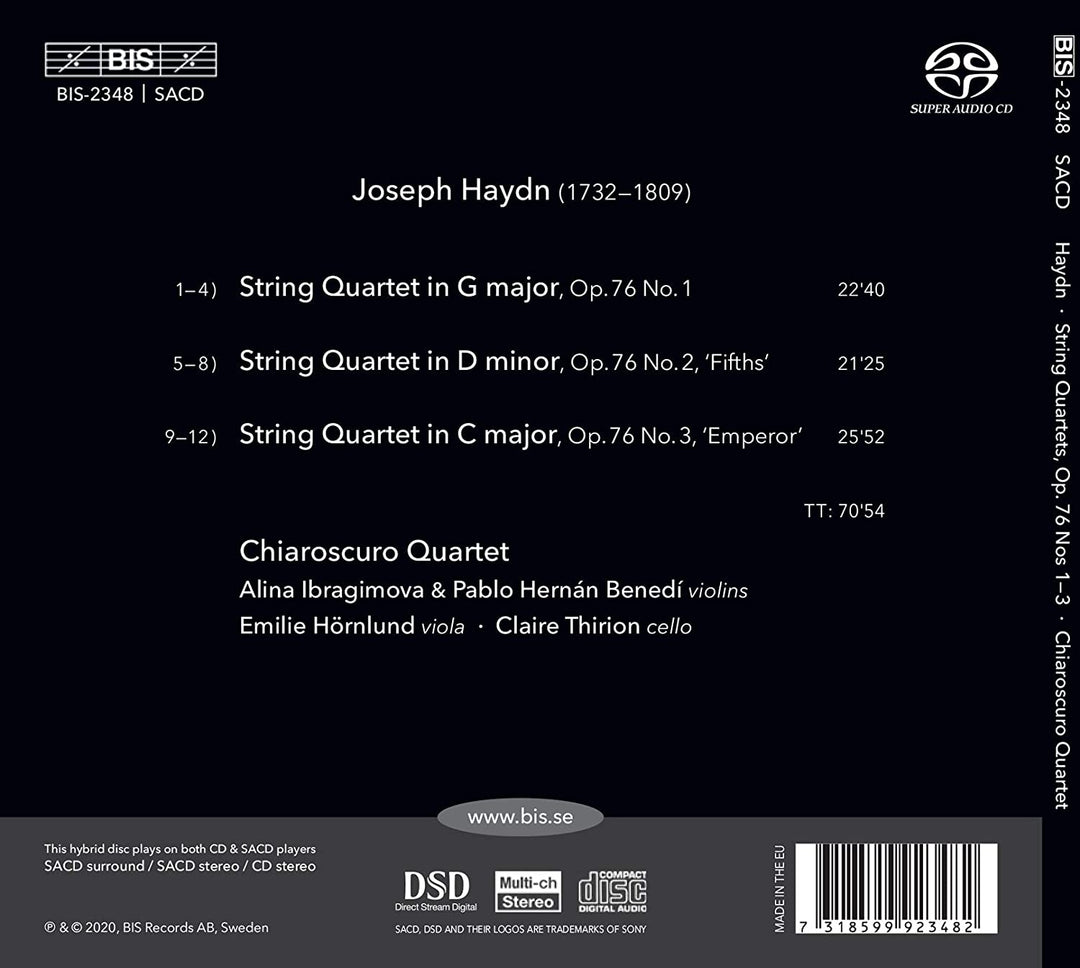 Joseph Haydn: String Quartets, Op. 76, Nos 1-3 [Chiaroscuro Quartet] [Bis: BIS23 [Audio CD]