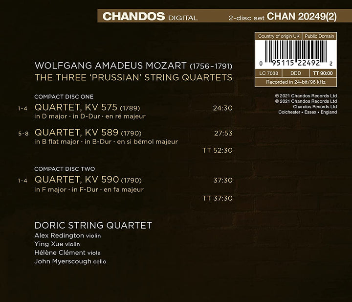 Mozart: Prussian Quartets [Doric String Quartet] [Chandos Records: CHAN 20249(2)] [Audio CD]