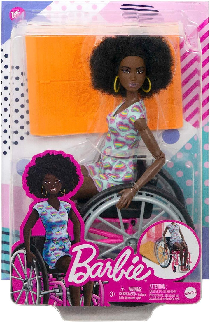 ?Barbie Doll with Wheelchair and Ramp, Kids Toys, Barbie Fashionistas, Curly Black Hair