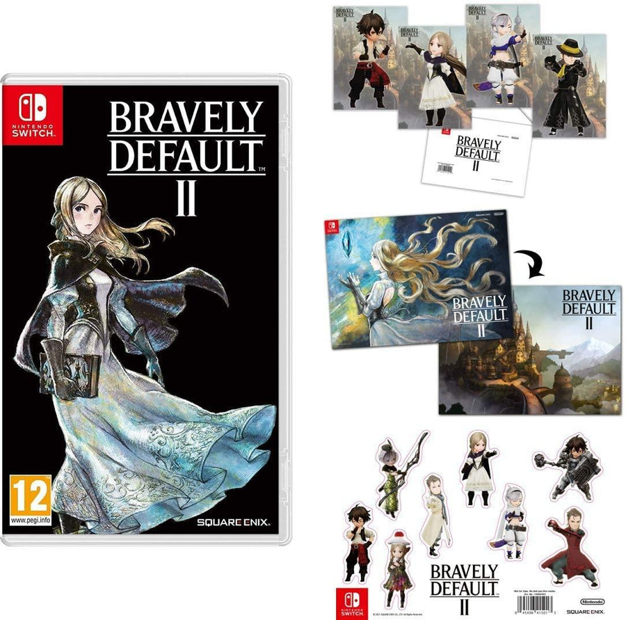 Bravely Default II (Nintendo Switch) + Double Sided Poster + Postcards + Sticker - Yachew