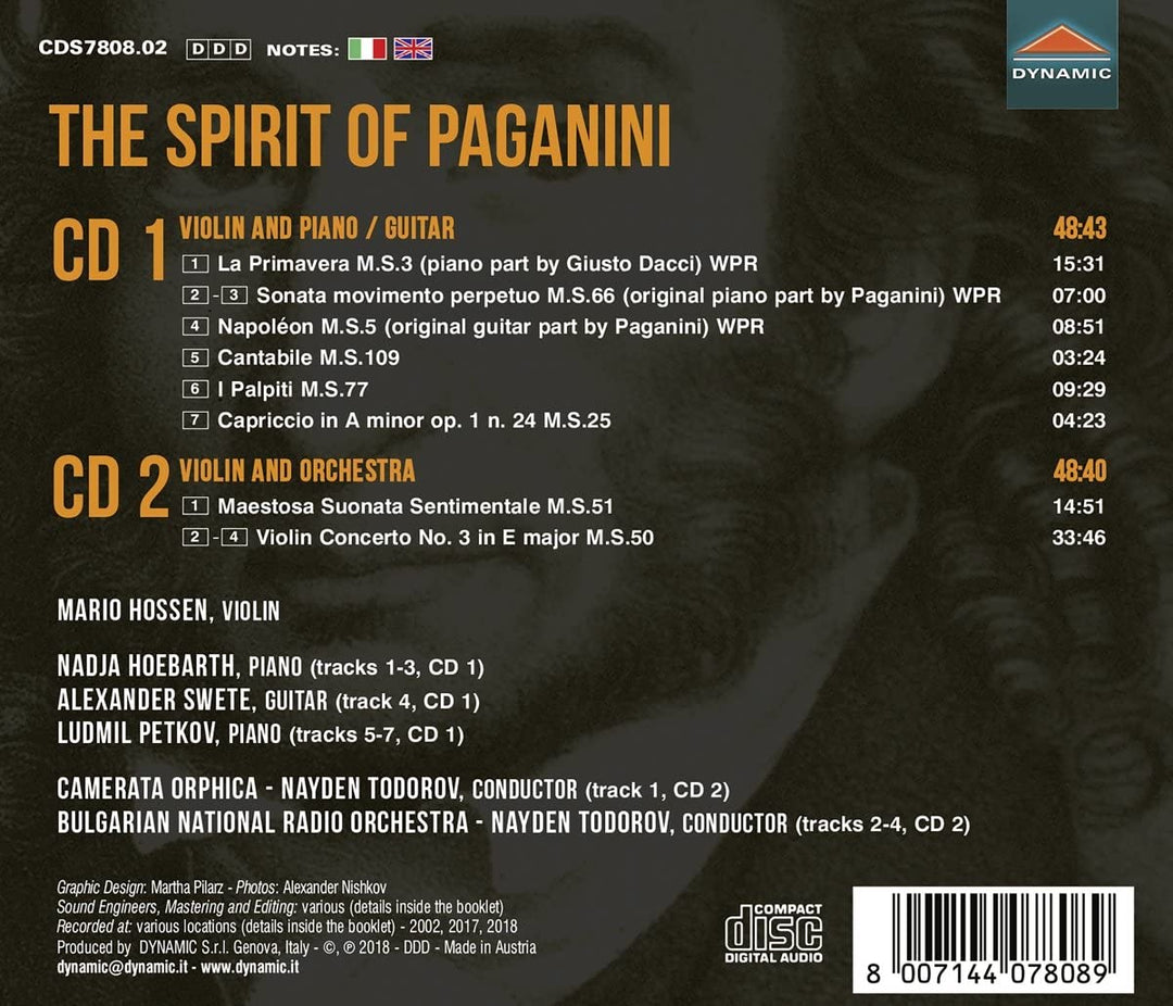 The Spirit Of Paganini [Mario Hossen; Nadja Hoebarth; Ludmil Petkov; Bulgarian National Radio Orchestra; Nayden Todorov] [Dynamic S7808] [Audio CD]