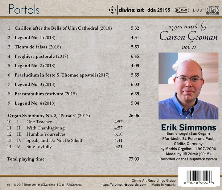 Cooman: Portals [Erik Simmons] [Divine Art: DDA25195] [Audio CD]