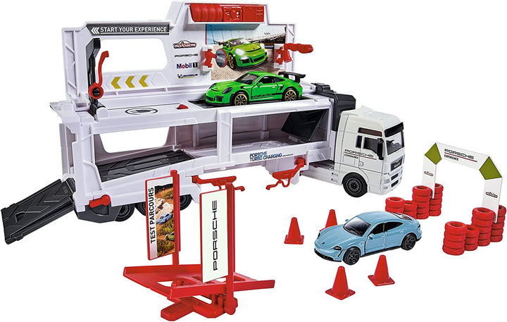 Majorette 212053304 Truck Experience PLAYSET with 2 Porsche DIE-CAST Cars, Multi