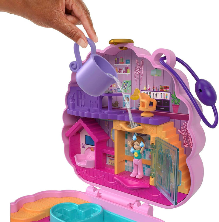 Polly Pocket Dolls and Playset, Animal Toys, Groom & Glam Poodle Compact Playset