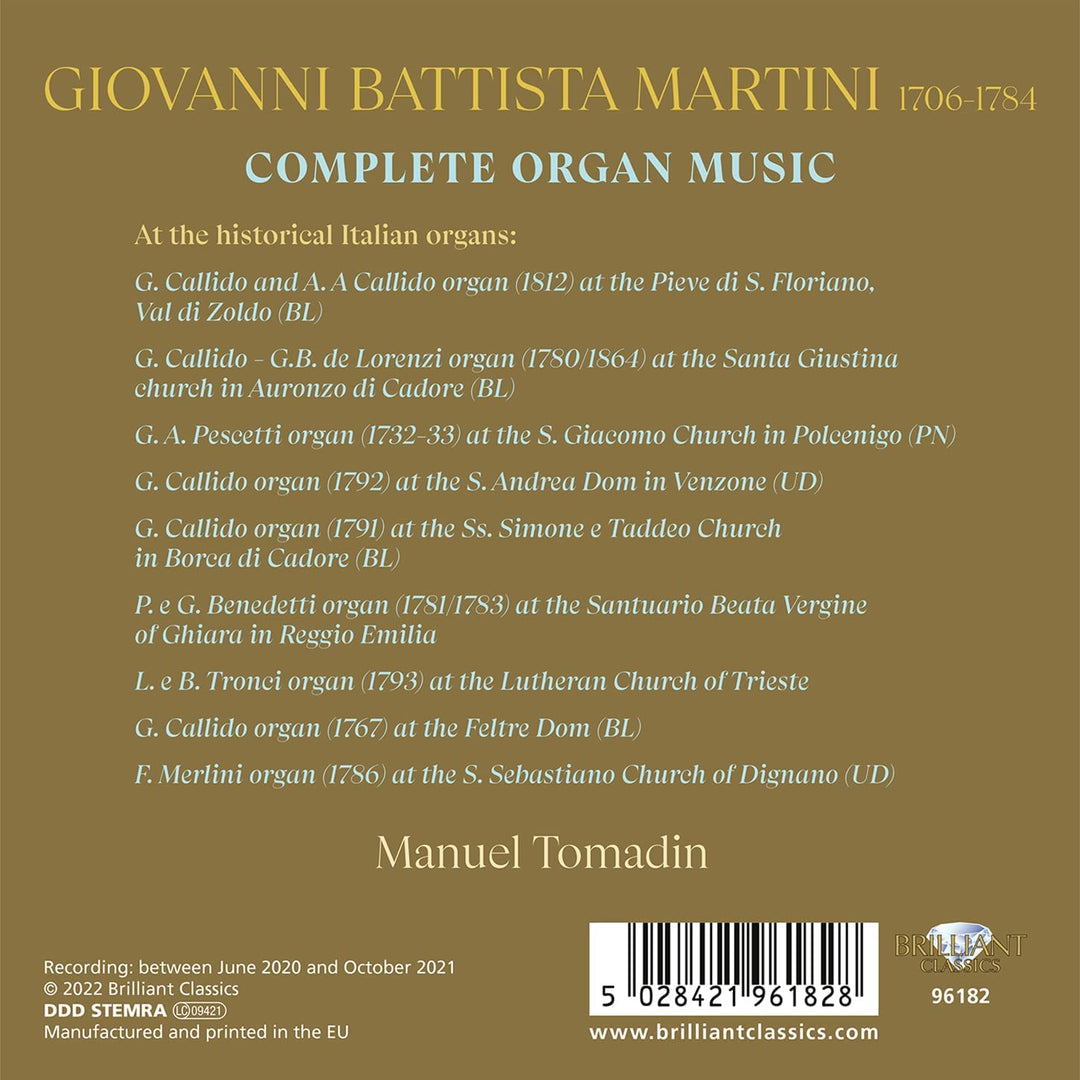 Manuel Tomadin - Martini: Complete Organ Music [Audio CD]