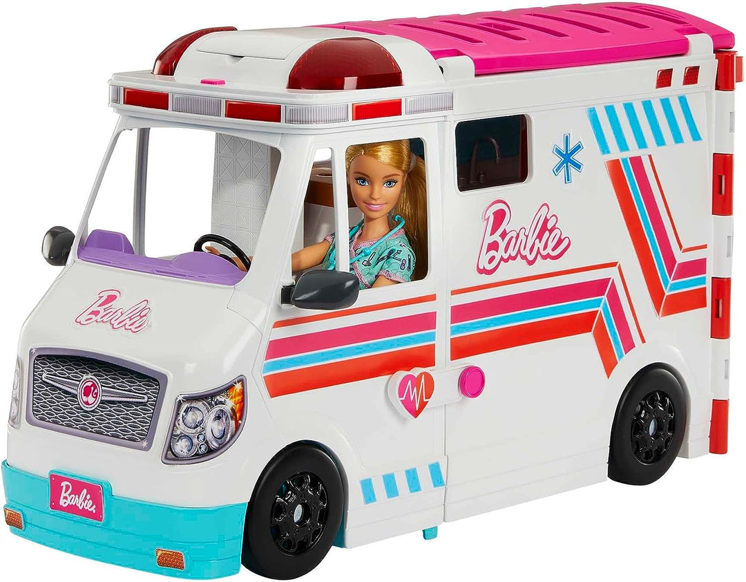 Barbie Toys, Transforming Ambulance and Clinic Playset with Lights, Sounds and Transforms into Care Clinic