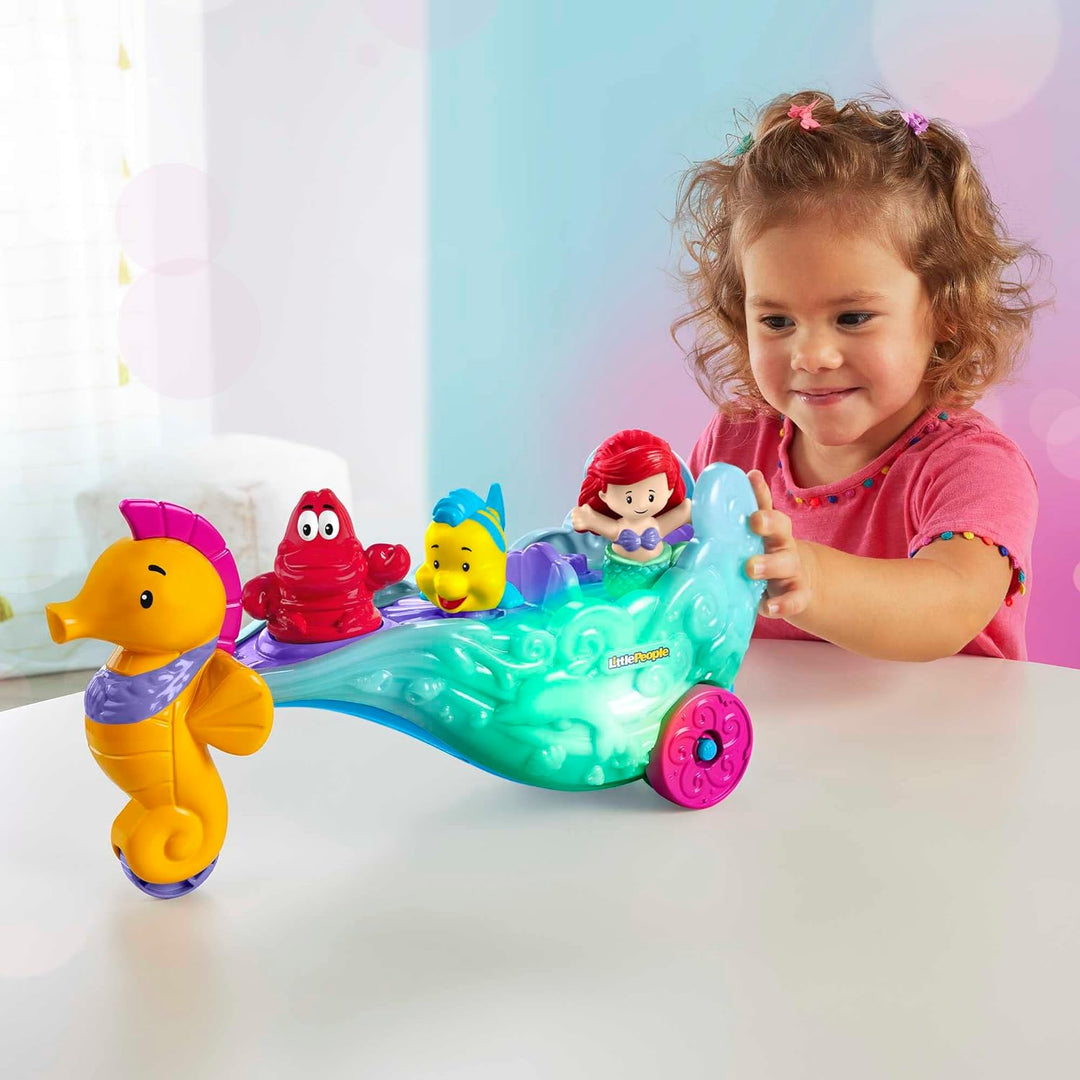 Fisher-Price Little People Toddler Toy Disney Princess Ariel's Light-Up Sea Carriage Musical Vehicle with 2 Figures