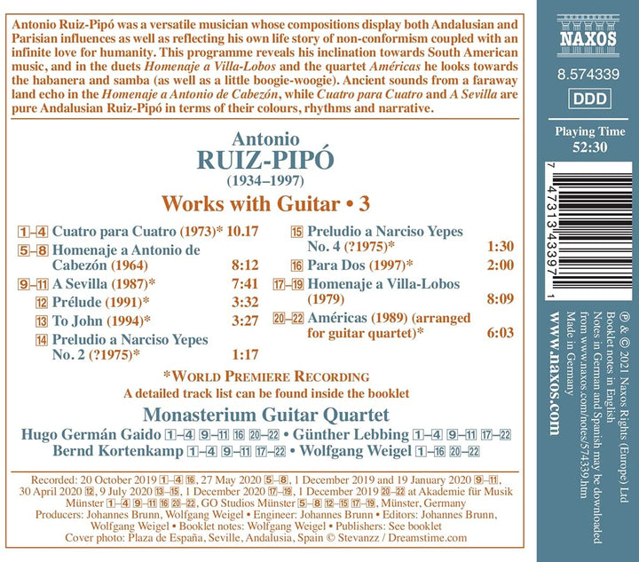 Ruiz-Pipo: Guitar Works 3 [Monasterium Guitar Quartet] [Naxos: 8574339] [Audio CD]